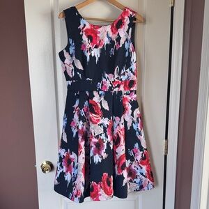 kate spade Black Floral Midi Dress with Pink and Red Accents